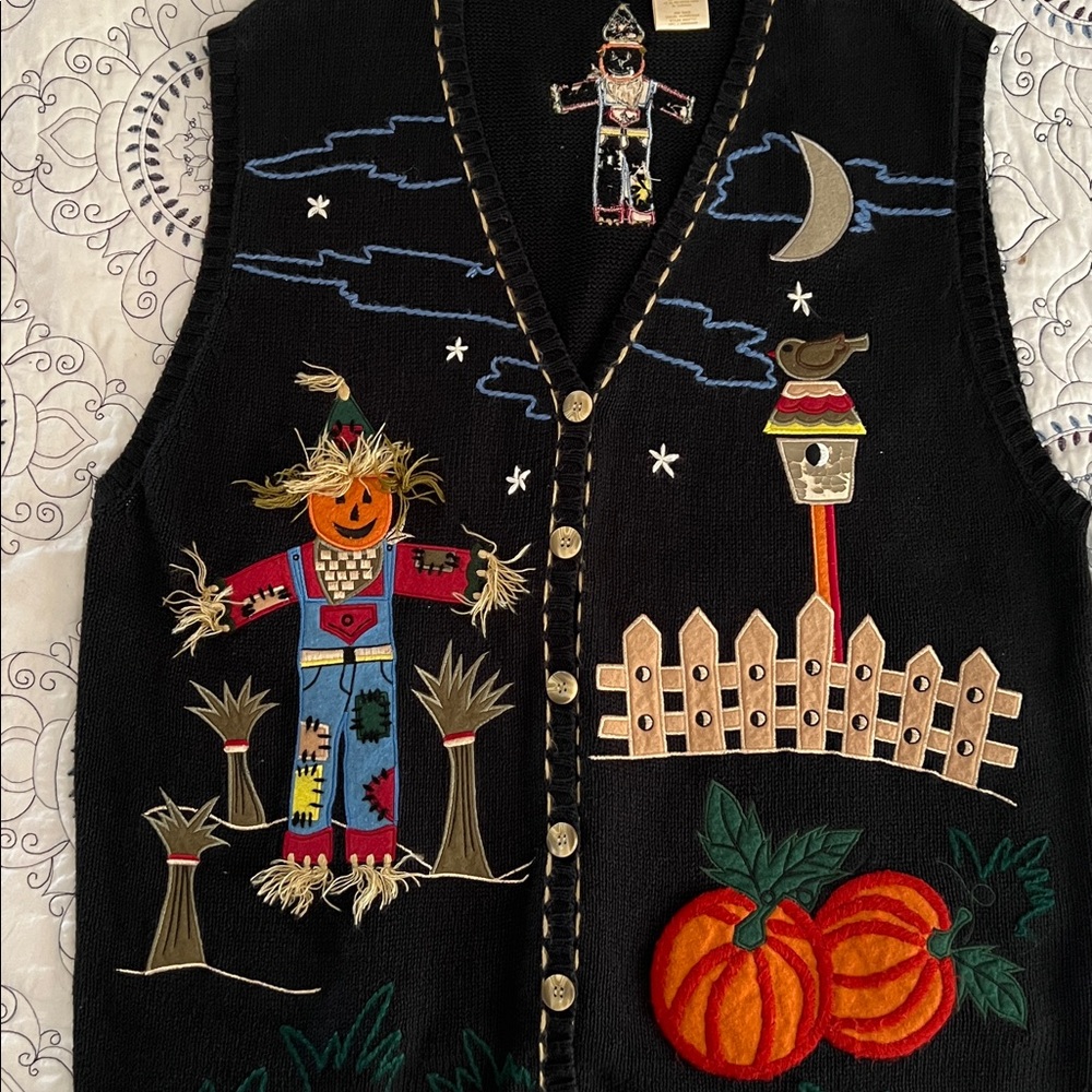 Bobbie Brooks Black Vest with Halloween Embroidery